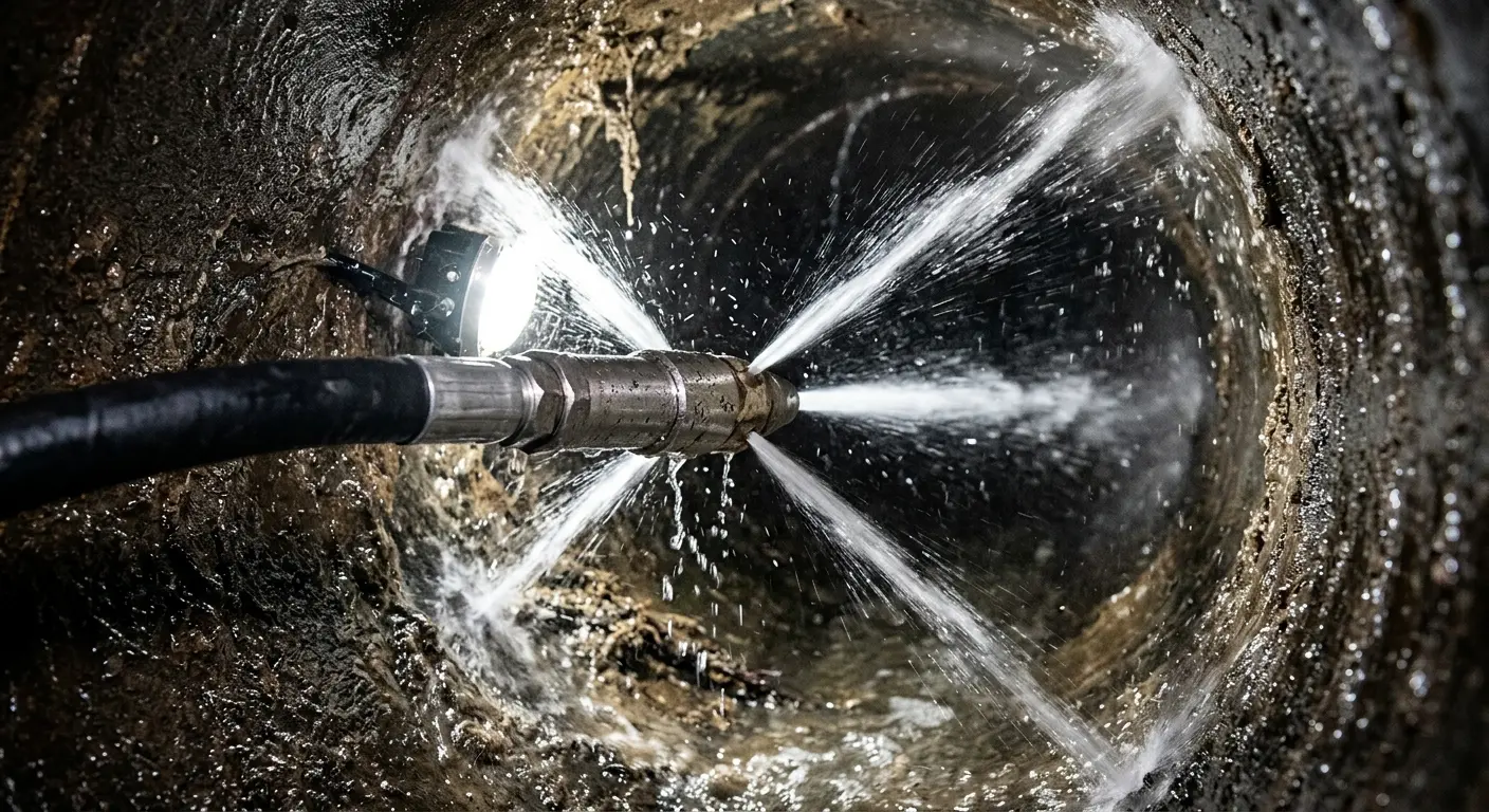 High-pressure hydro jetting nozzle cleaning sewer pipe for Storm Drain Cleaning in Manchester